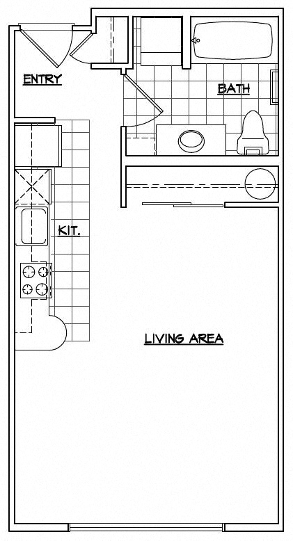 Floor plan for studio, 1 bath, 472 sqft